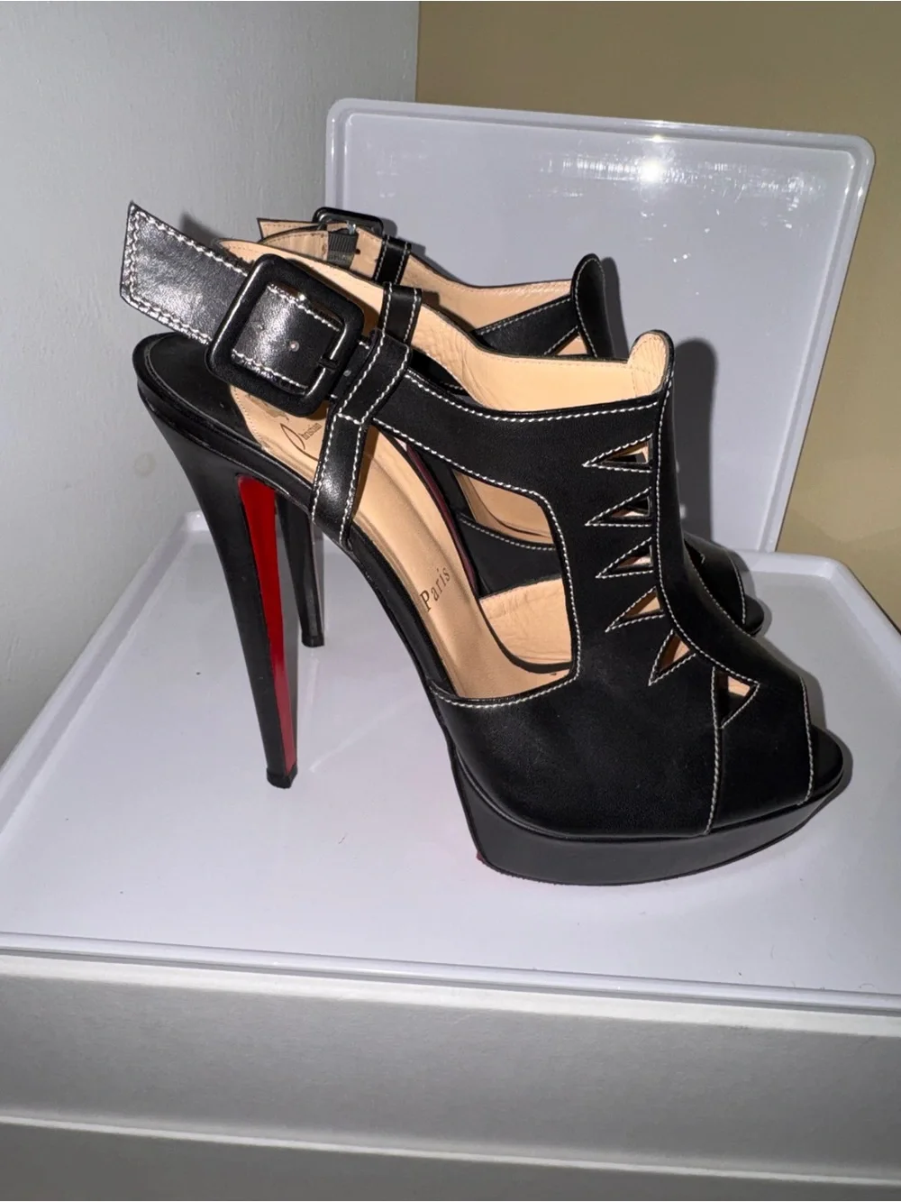 Christian Louboutin Black Leather Cutout Platform Heels